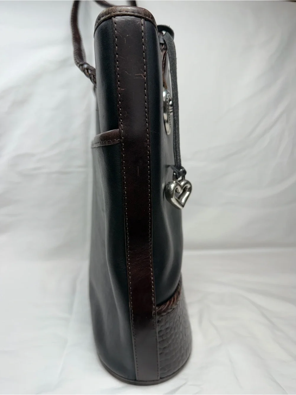 Brighton Black and Brown Leather Tote with Heart Hardware